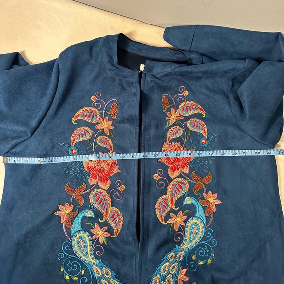 Simply Couture Embroidered Peacock Coat SZ 1X Jacket Faux Suede - Picture 6 of 12